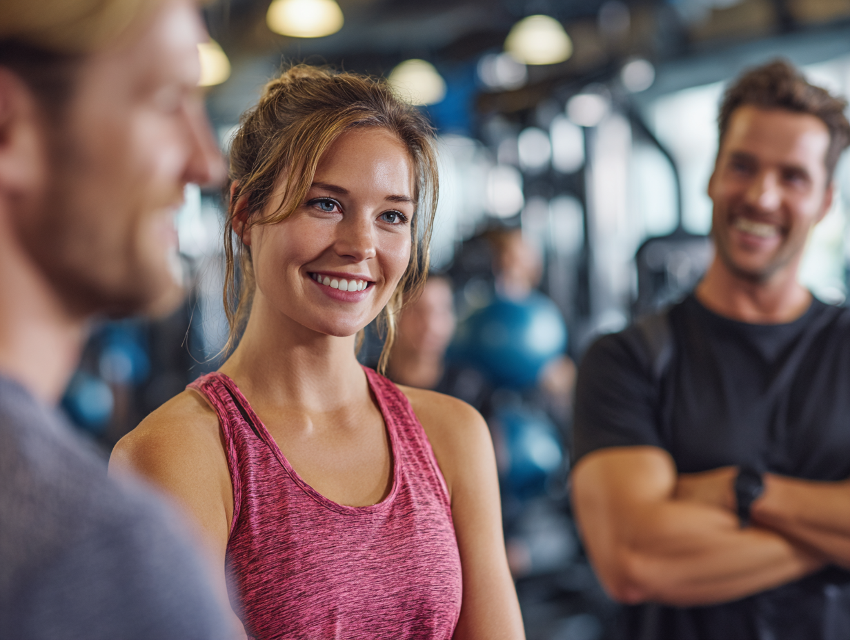 Група людей різного віку виконує функціональні вправи в сучасному спортивному залі з професійним обладнанням